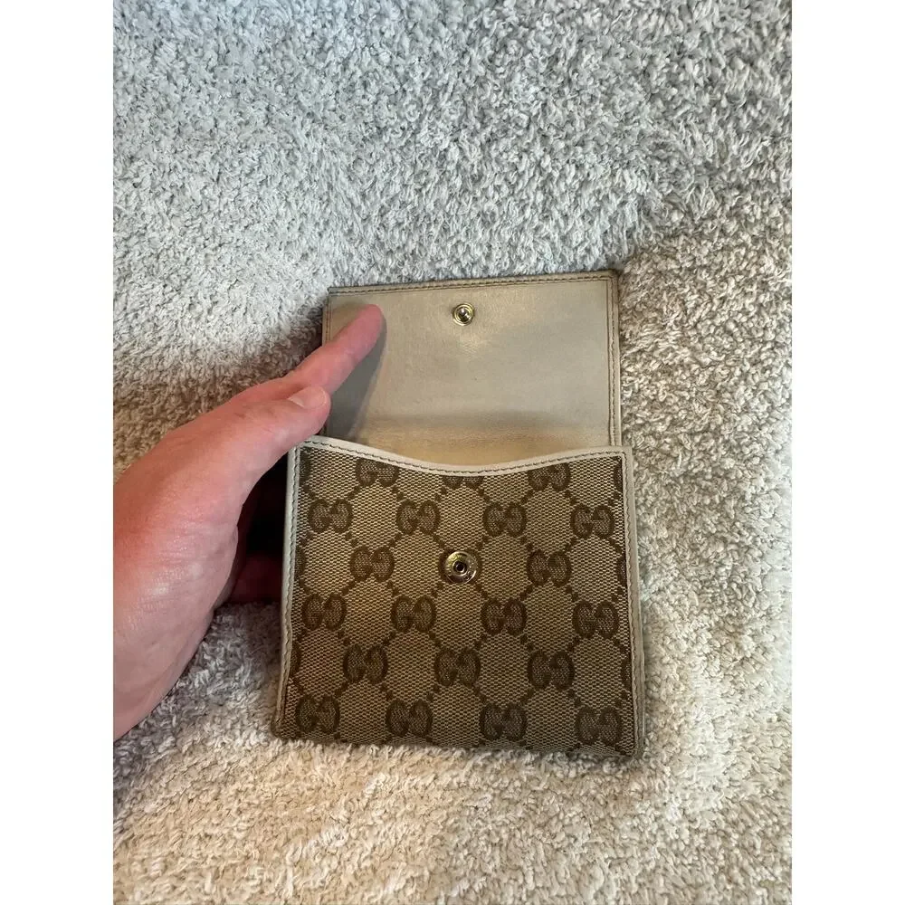 Gucci GG Supreme Web Stripe Bow Bifold Wallet Canvas Leather Clutch Purse - Picture 6 of 12
